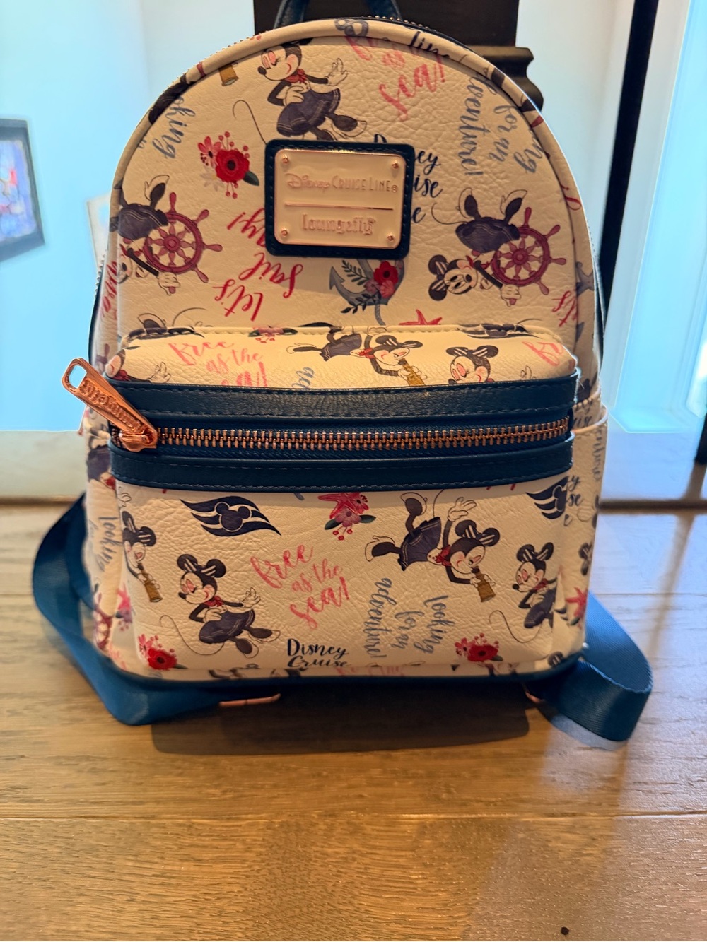 Loungefly Cream Minnie Mouse Mini Backpack with Navy Accents